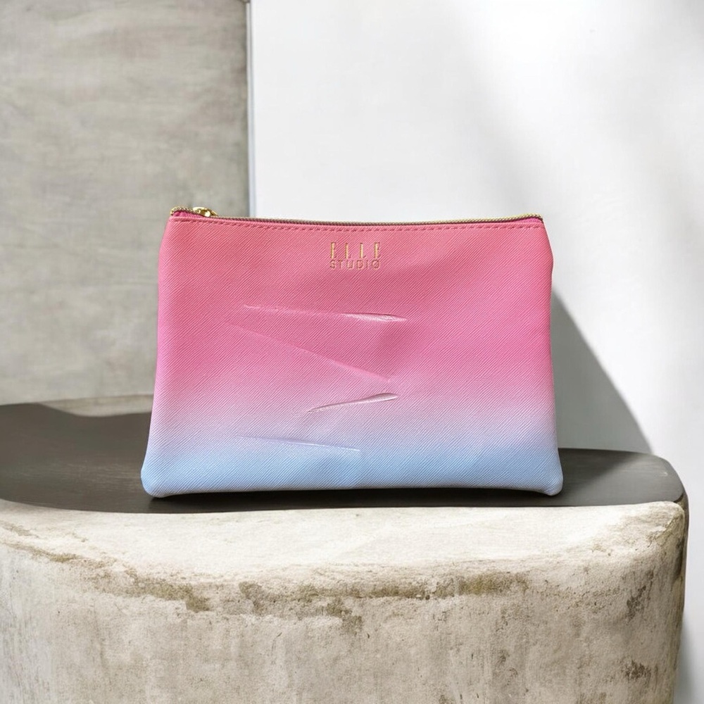 ELLE Studio Pink and White and Blue Zippered Small Clutch/Makeup Bag